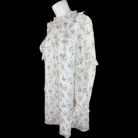 Allegra K Floral Ruffle Long Sleeve Mini Dress White Lined L Feminine Romantic - Picture 4 of 13